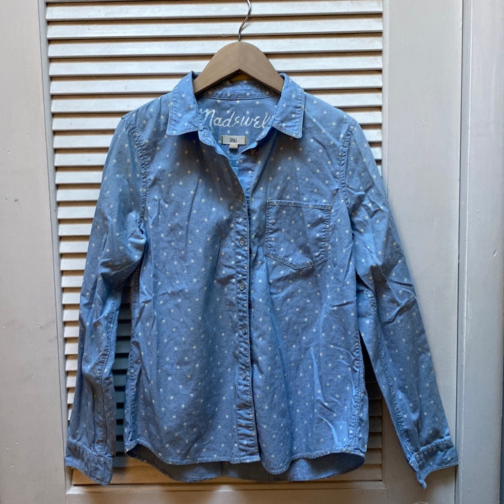 Madewell Polka Dot Chambray Button Down